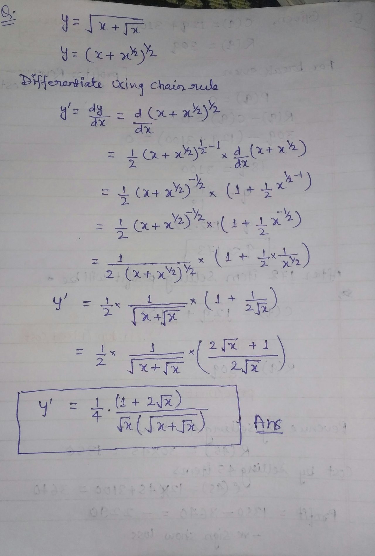 Calculus Find Derivative Of Y Sqrt X Sqrt X Peakd