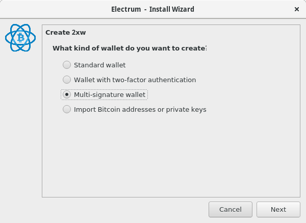 Electrum install wizard, step 3