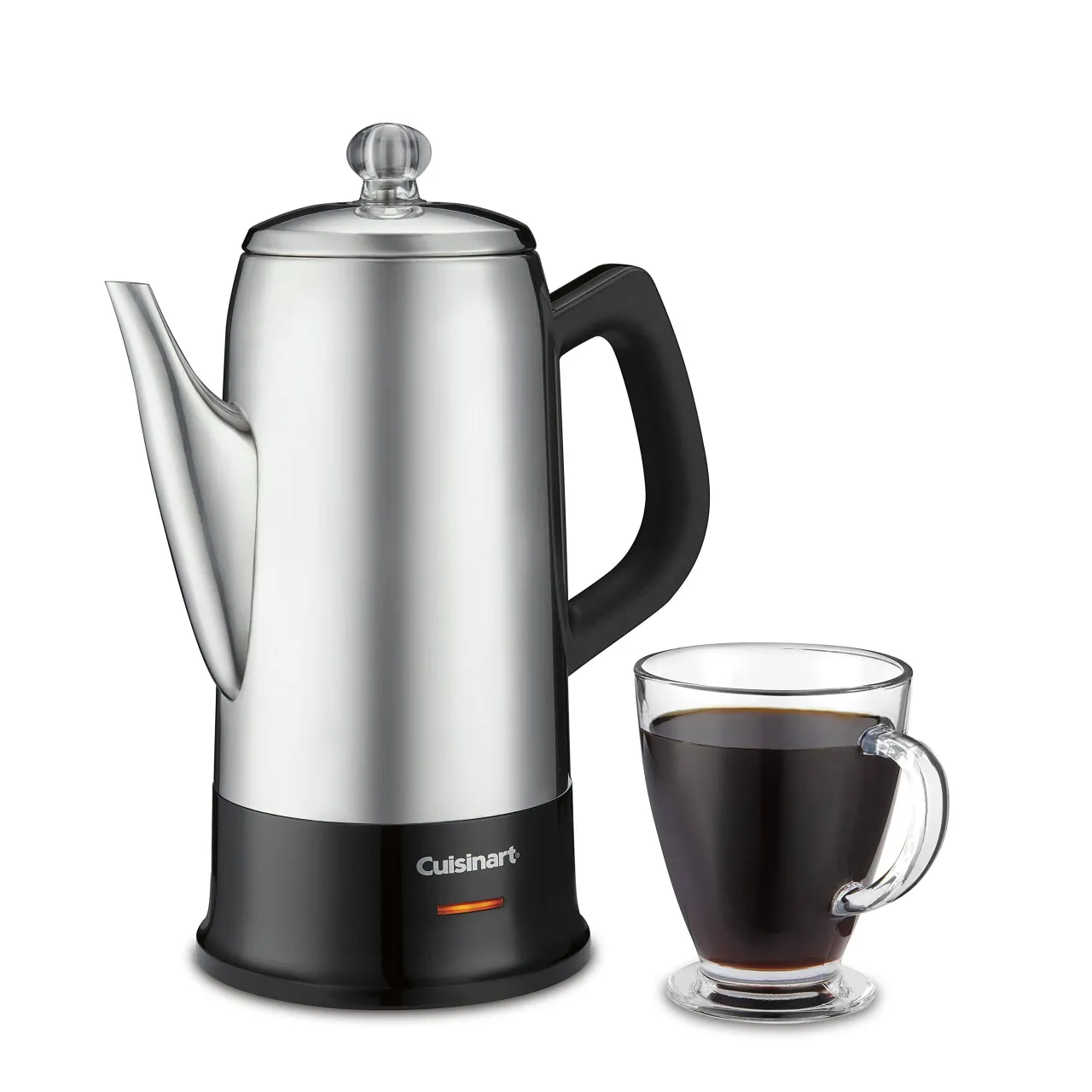 7 Classic Stainless-Steel Percolator by Cuisinart, with a 12-Cup Capacity and a sleek Black/Stainless Finish.