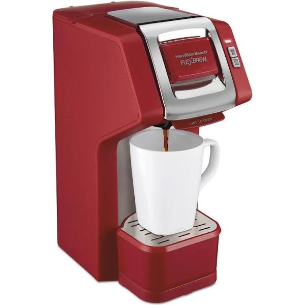 1 Hamilton Beach FlexBrew Coffee Maker in Vibrant Crimson Shade, featuring a Generous 2.5-Cup Coffee Capacity