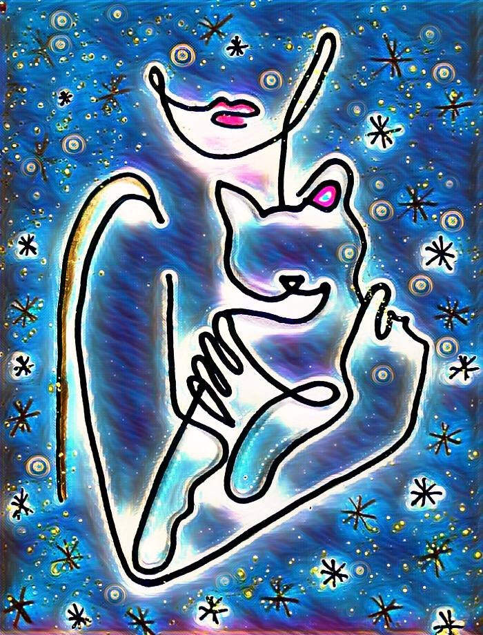 Eng- Esp ] Silhouette of woman and cat, Silueta de mujer y gato
