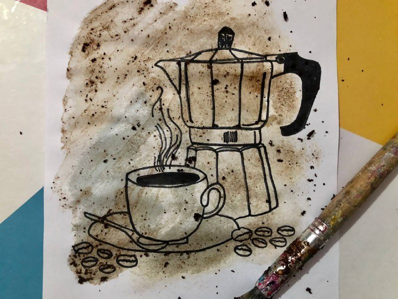 Eng- Esp ] Drawing of a cup of coffee and a coffee painted greca, Dibujo de  taza de café y greca pintada con café