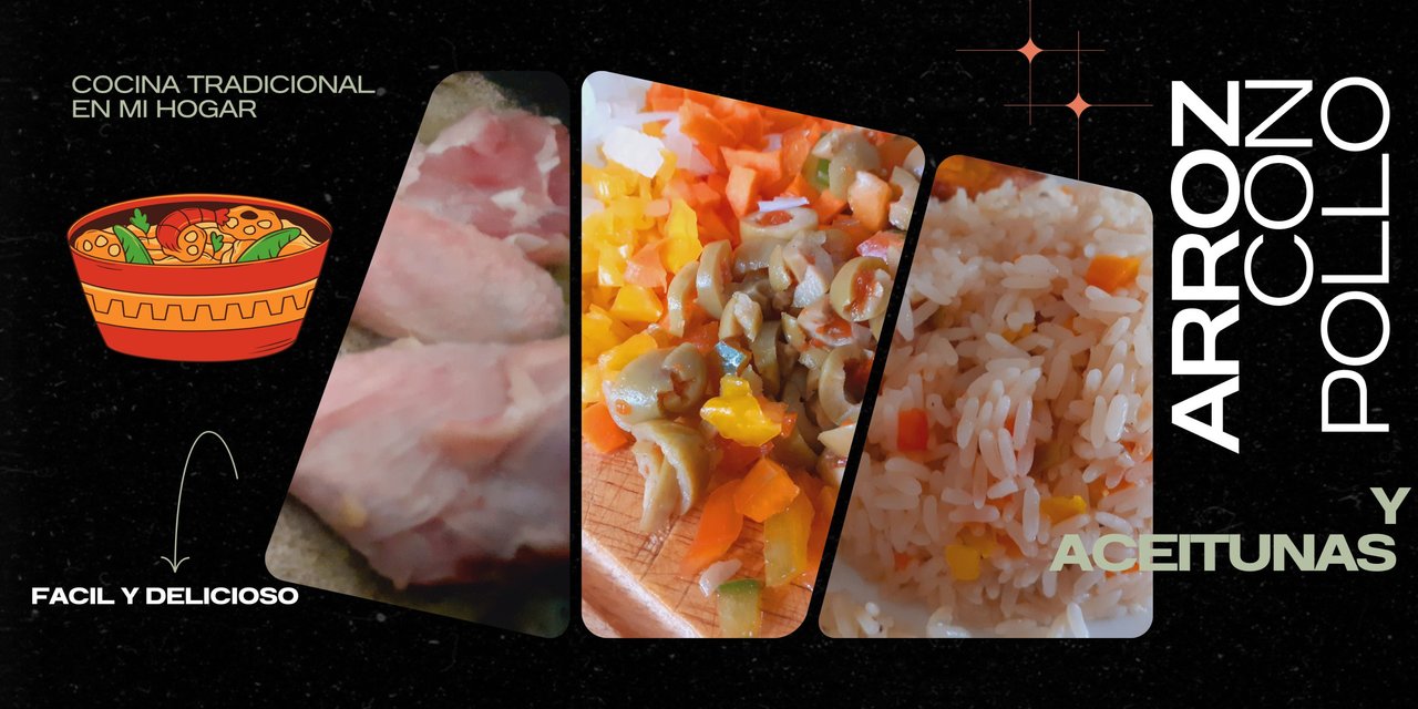Arroz con pollo y aceitunas. Receta Esp-Eng 
