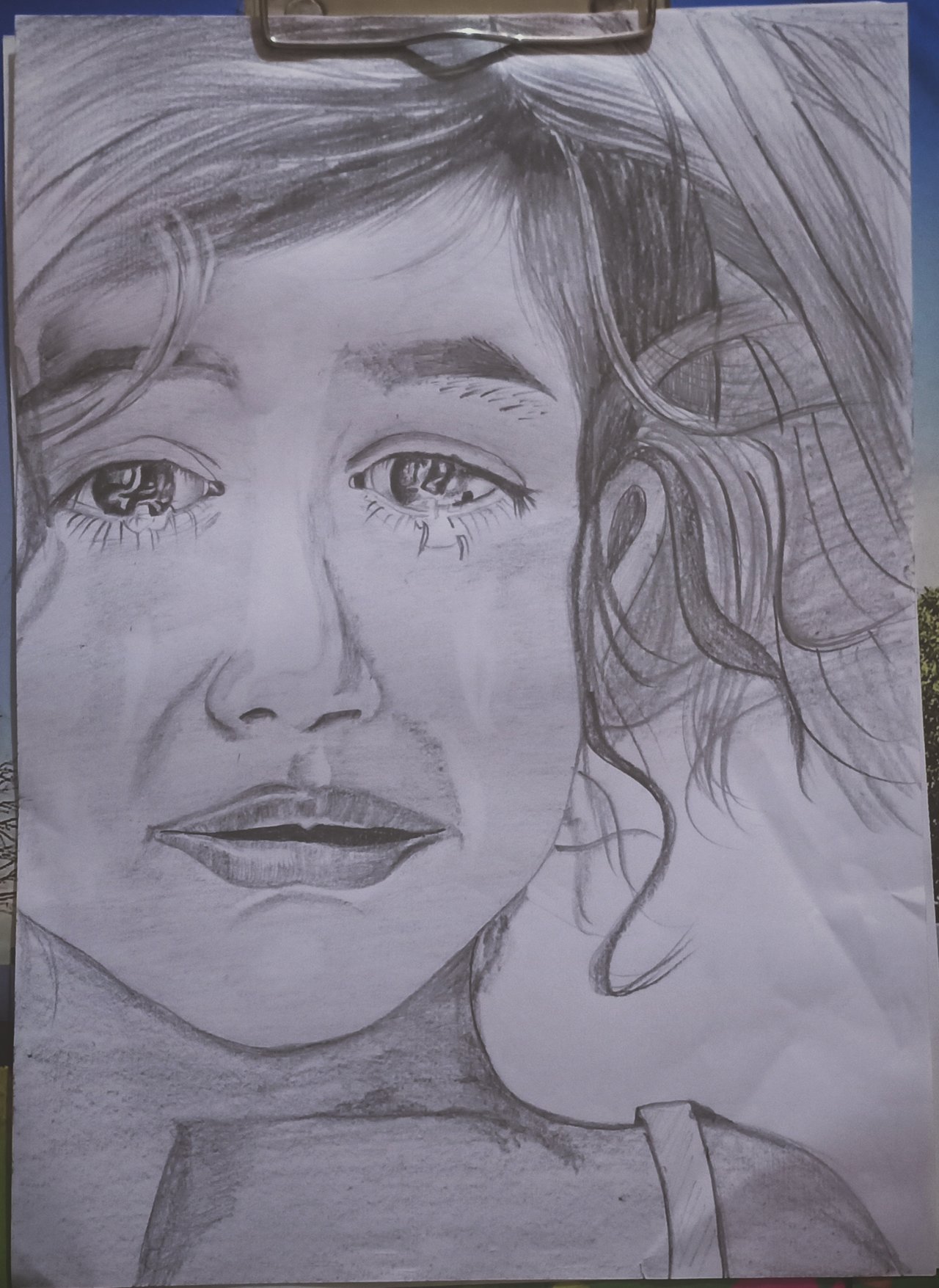 drawing of a girl crying
