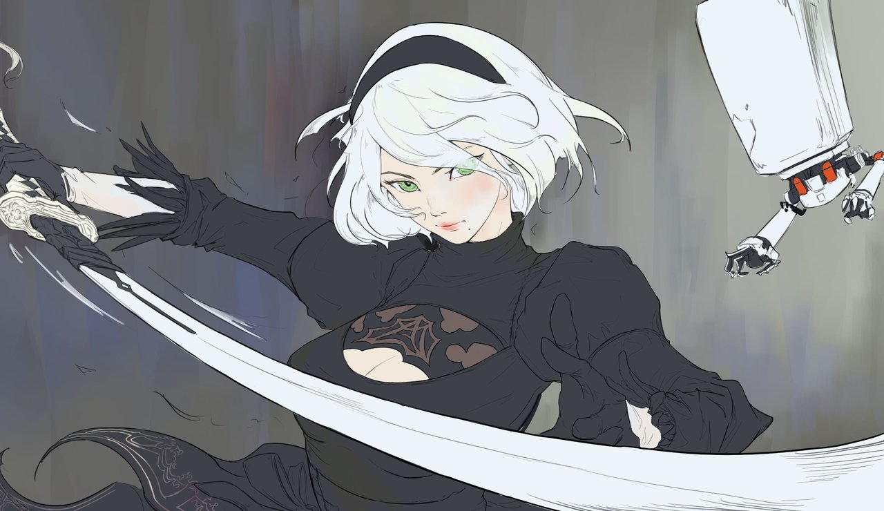 2B Nier Fan Art - Drawing process | PeakD