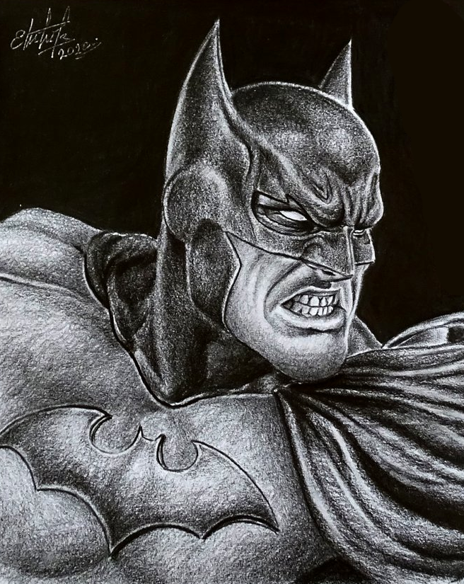 Batman's angry gesture. Drawing created with graphite pencils ... El gesto  de furia de Batman. Dibujo creado con lapices de grafito. | PeakD