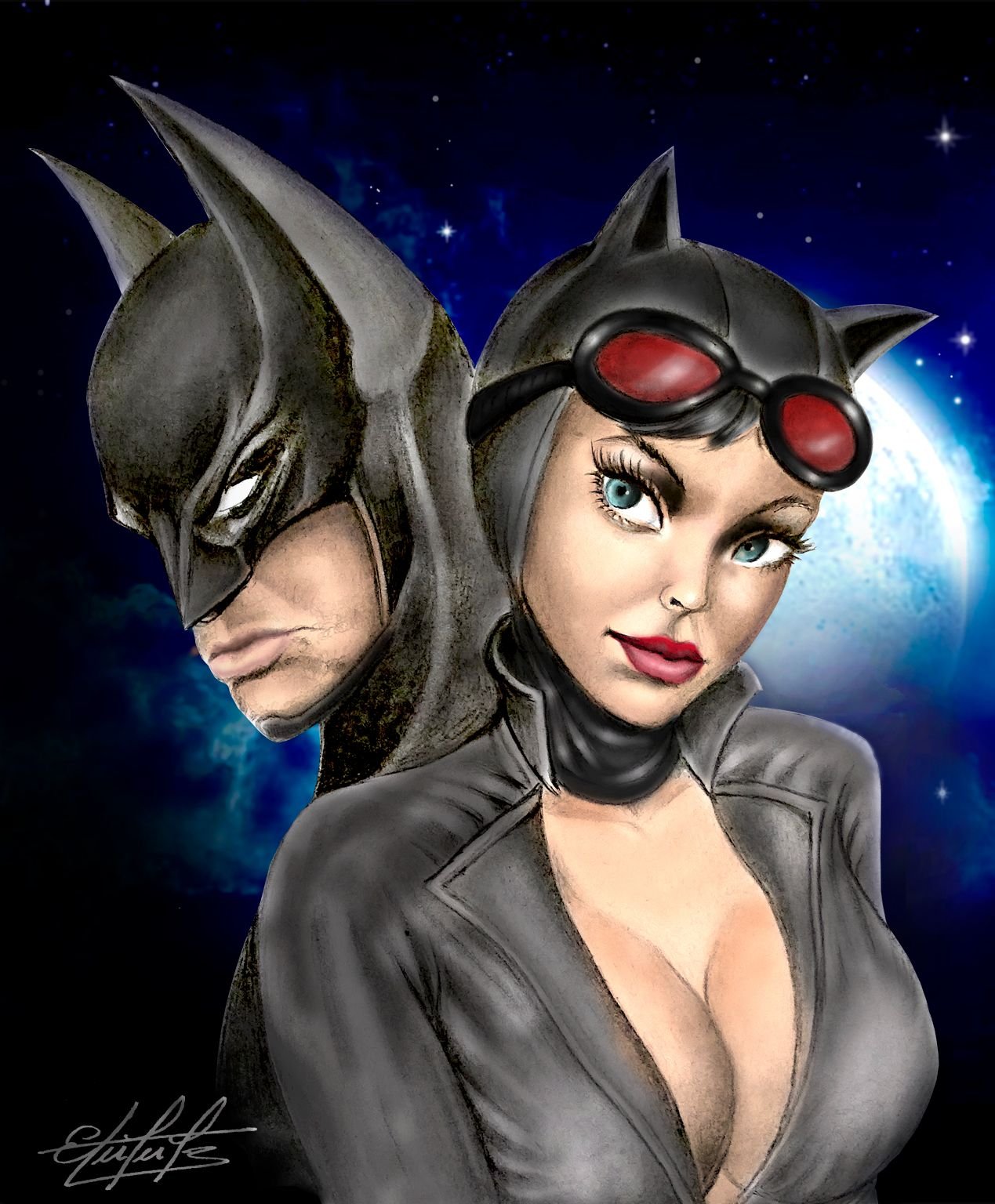 Drawn in graphite pencil to digitally painted .. Illustration of Batman and  Catwoman.... Dibujado a lápiz de grafito a pintado digital.. Ilustración de Batman  y Gatubela. | PeakD
