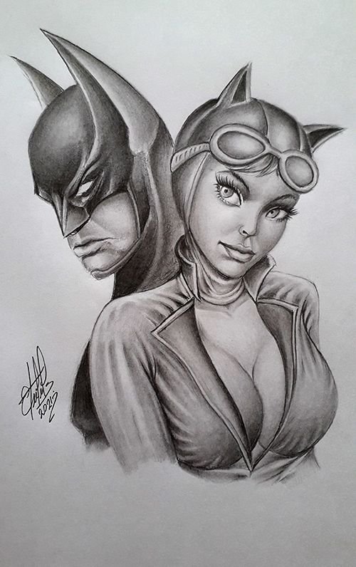 Drawing Batman and Catwoman. Drawing with graphite pencil..... Dibujando a  Batman y Gatubela. Dibujo con lápiz de grafito. | PeakD