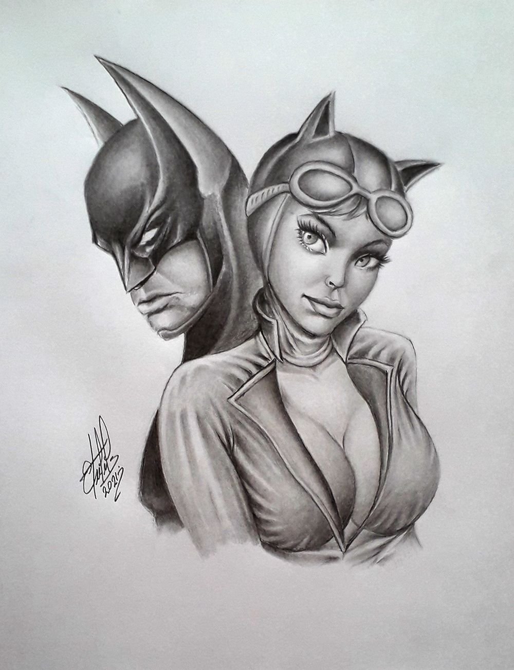 Drawing Batman and Catwoman. Drawing with graphite pencil..... Dibujando a  Batman y Gatubela. Dibujo con lápiz de grafito. | PeakD