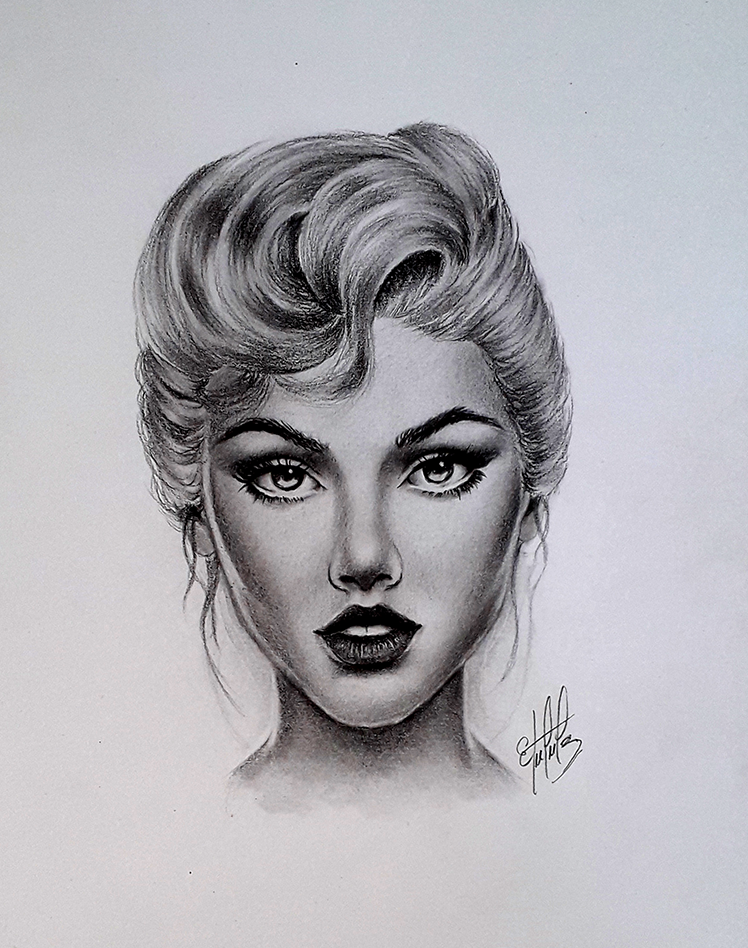 Beautiful face of a woman. Drawing created with graphite pencil Lindo  rostro de una mujer. Dibujo creado con lápiz de grafito.