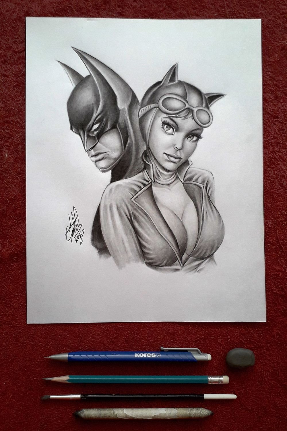 Drawing Batman and Catwoman. Drawing with graphite pencil..... Dibujando a  Batman y Gatubela. Dibujo con lápiz de grafito. | PeakD