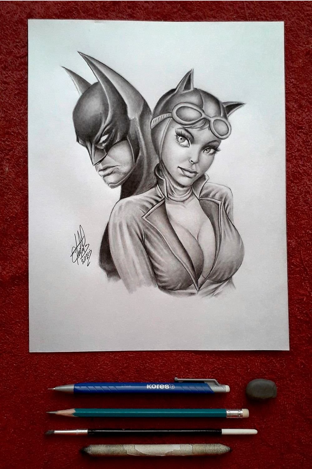 Drawn in graphite pencil to digitally painted .. Illustration of Batman and  Catwoman.... Dibujado a lápiz de grafito a pintado digital.. Ilustración de  Batman y Gatubela. | PeakD