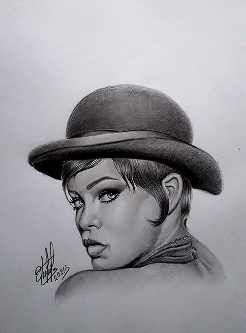 Beautiful woman. Drawing created with graphite pencil. Hermosa mujer.  Dibujo creado con lápiz de grafito.