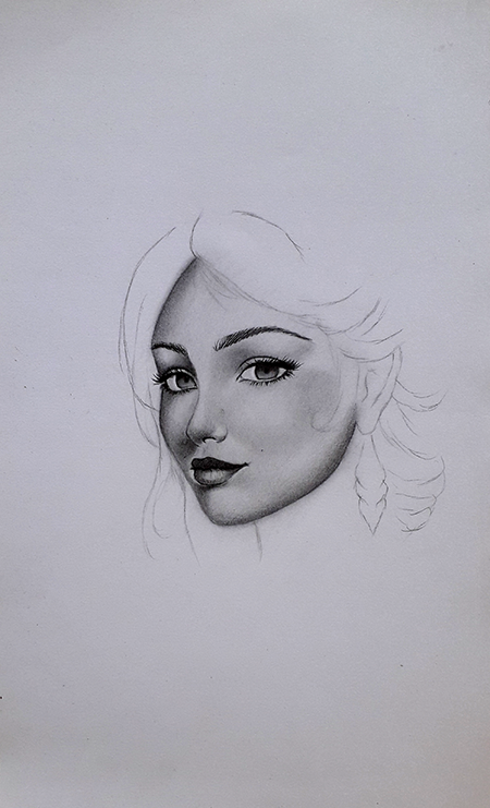 Face of a beautiful woman. Drawing created with graphite pencil Rostro  de una hermosa mujer. Dibujo creado con lápiz de grafito.