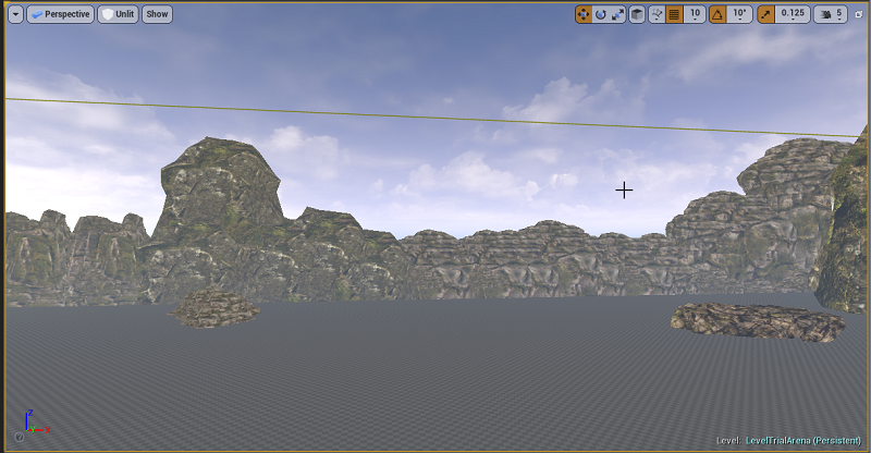 Unreal Engine 4 level design Arena map using rocks to block off the map.png