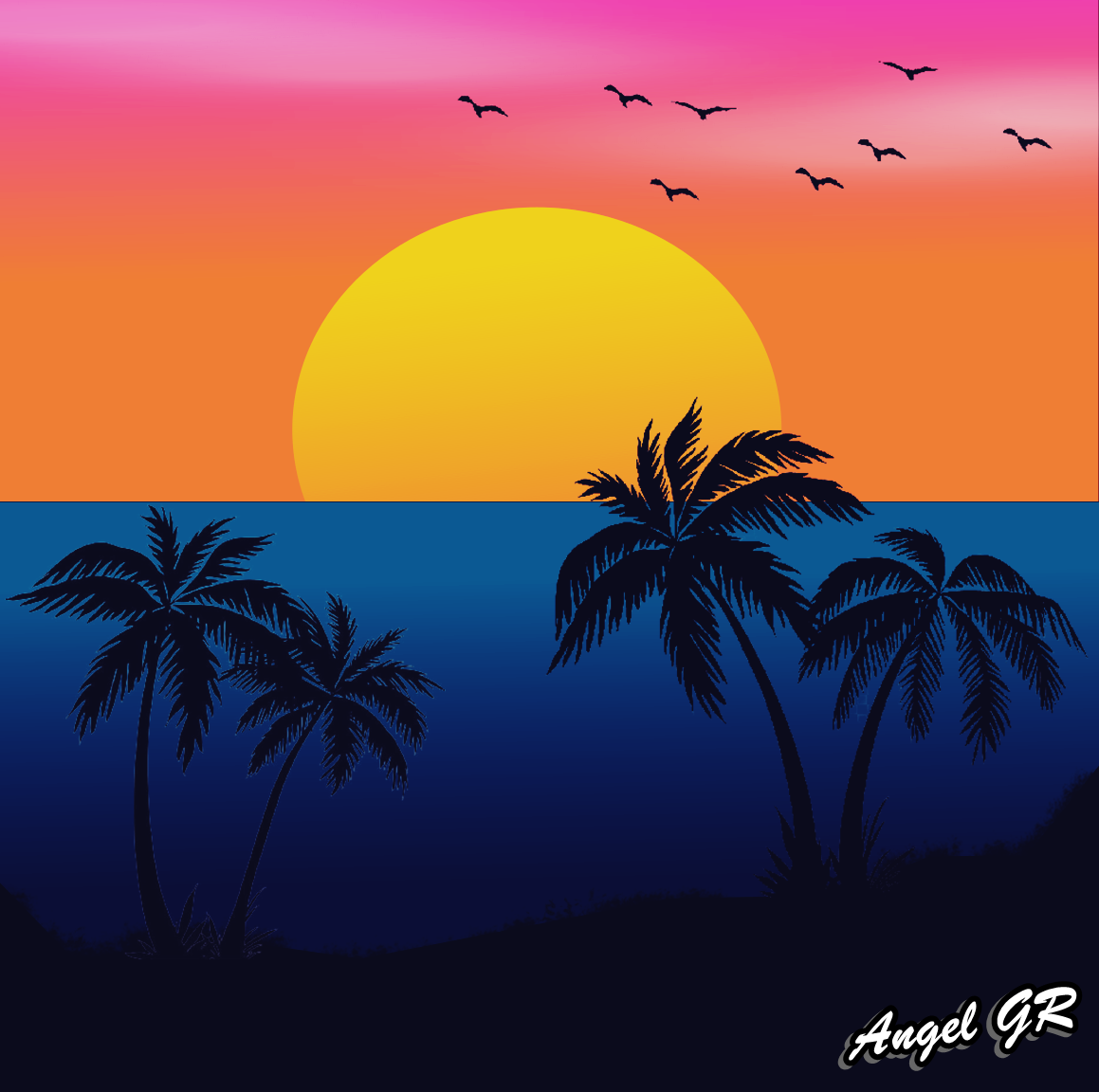 My digital drawing (Sunset at the beach) / Mi dibujo digital (Atardecer en  la playa) [ESP-ENG] | PeakD