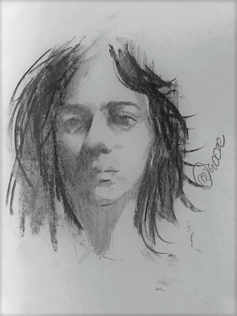 Original portrait drawing - charcoal and pencil girl. No reference