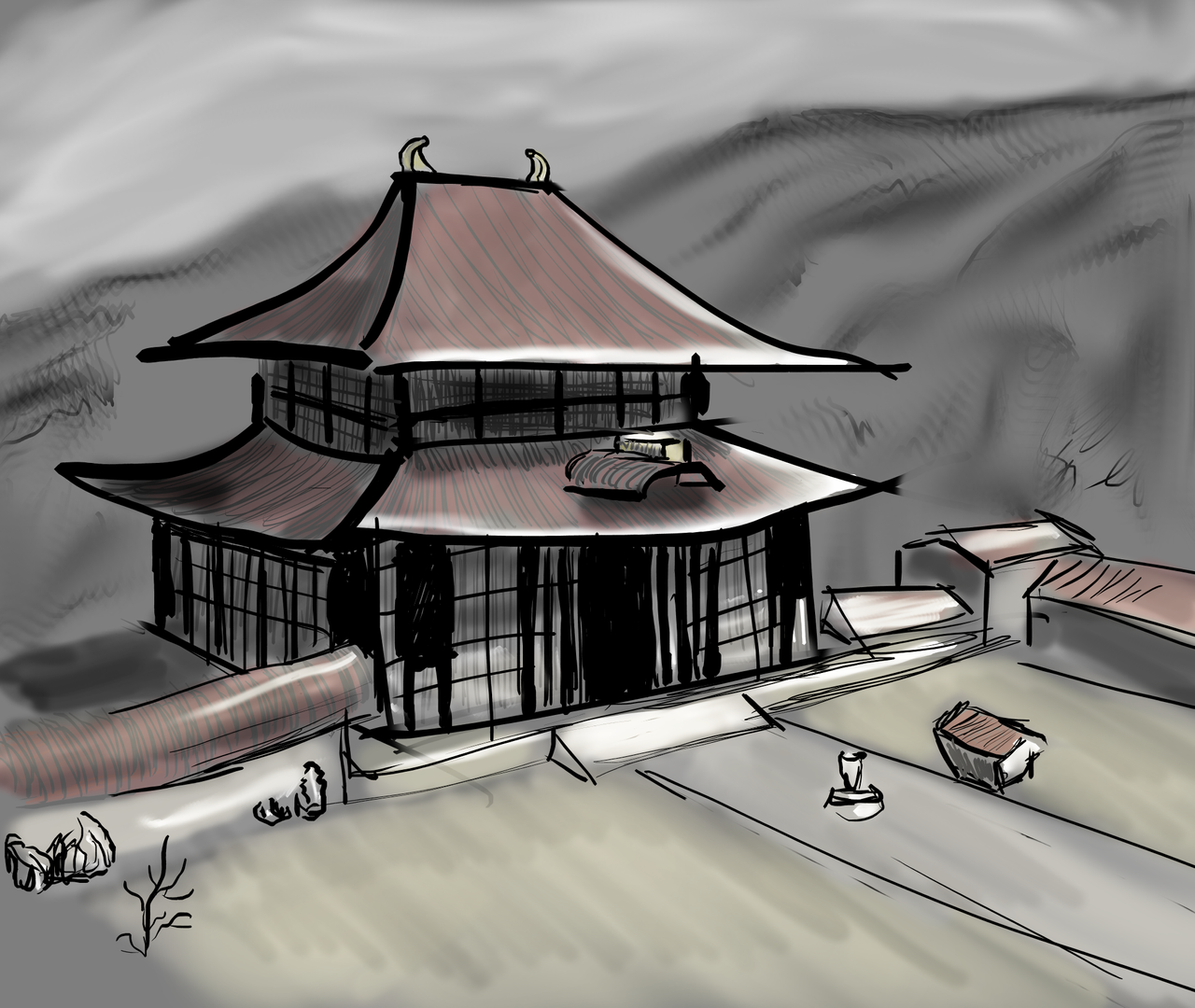 Sketch of a Japanese temple by ~artxt00 [insta] : r/artwork