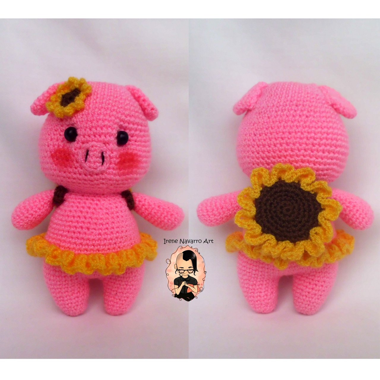 Turorial Amigurumi Cerdita con morral de girasol / Amigurumi Pig with  sunflower backpack | PeakD