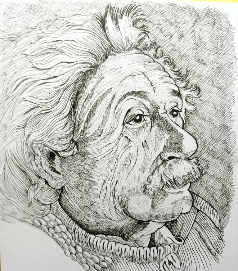 Einstein dibujo con la técnica del achurado / Einstein drawing with the technique of crosshatching con achurados Einstein dibujo con la técnica del achurado / Einstein drawing with the technique of crosshatching