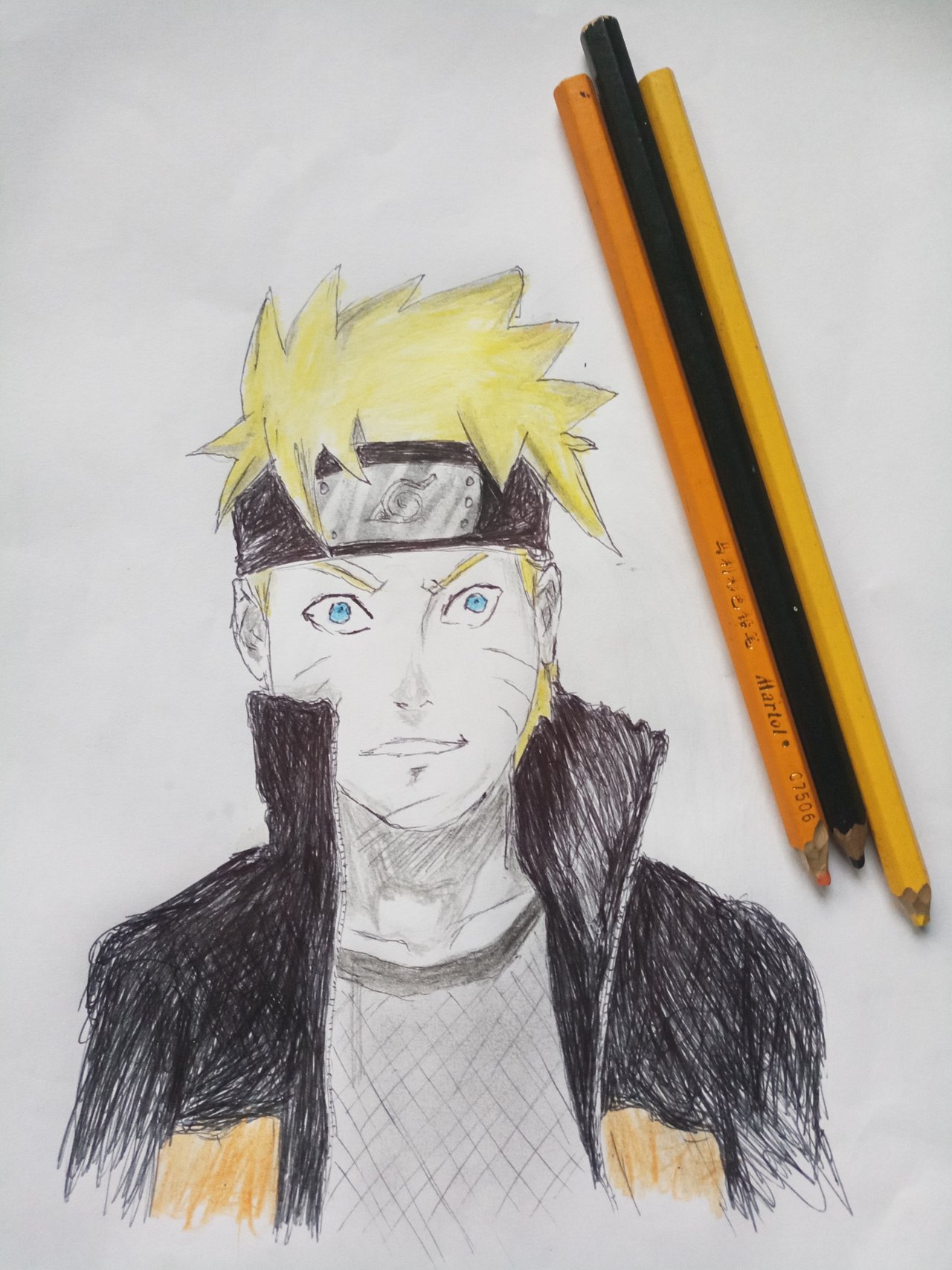 Naruto uzumaki pencil colour drawing by me:-)