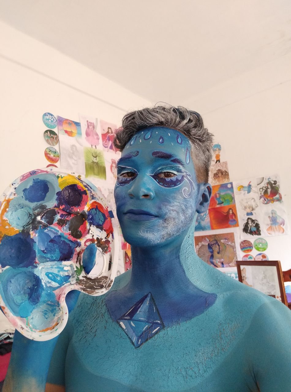 ESP/ENG]Body paint inspirado en una gema de cristal Diamante Azul S.U/Body  paint inspired by a crystal gem Blue Diamond S.U