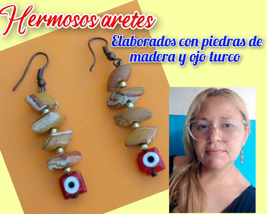 Esp/Eng)Tutorial: Hermosos aretes hechos con piedras de madera y ojo turco,  fáciles y en pocos minutos /Tutorial: Beautiful earrings made with wooden  stones and turkish eye, easy and in a few minutes |