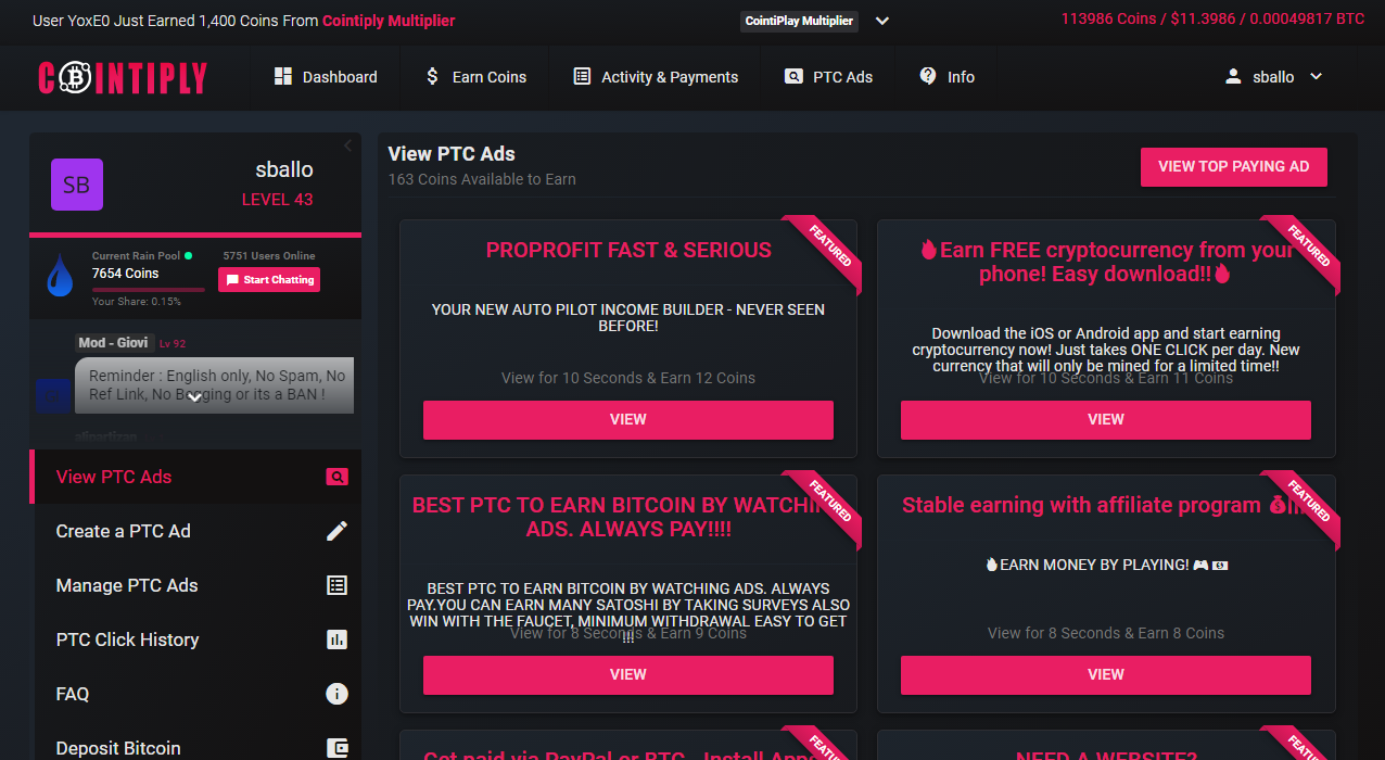 Earning some Bitcoin on Cointiply | PeakD