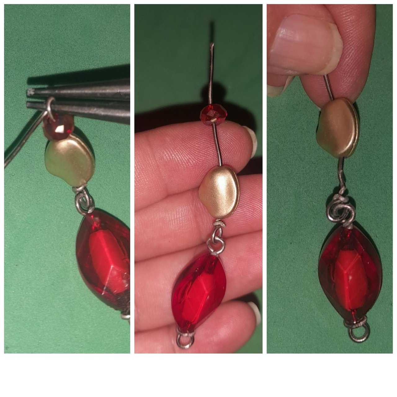 ESP/ENG)tutorial como crear unos lindos zarcillos de anzuelos y piedras  tipo rubíes./(EN/ENG)tutorial on how to make beautiful earrings with hooks  and ruby stones.