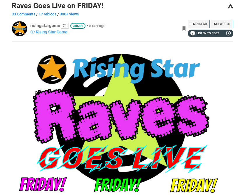 The Raves are coming to Rising Star! Let the dancing begin! (ITA