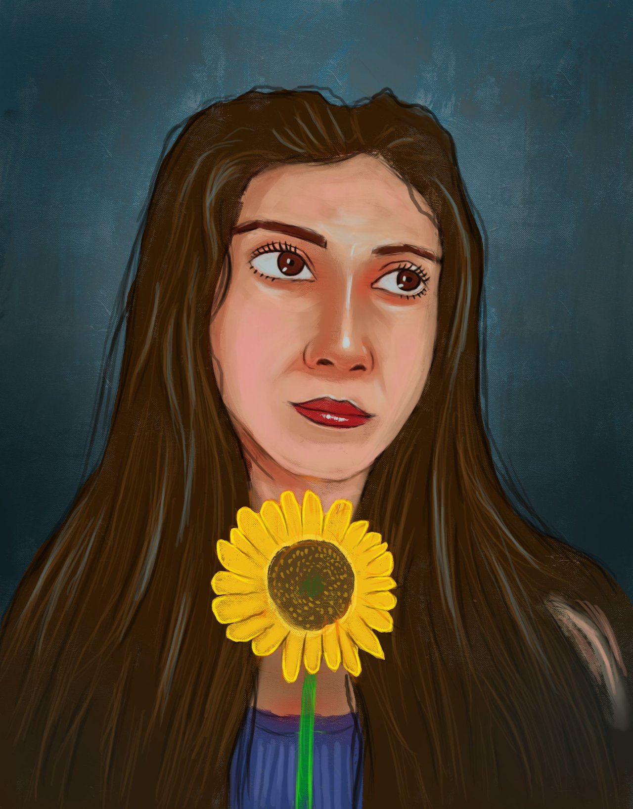 DIGITAL DRAWING) Girl with sunflower / (DIBUJO DIGITAL) chica con girasol |  PeakD