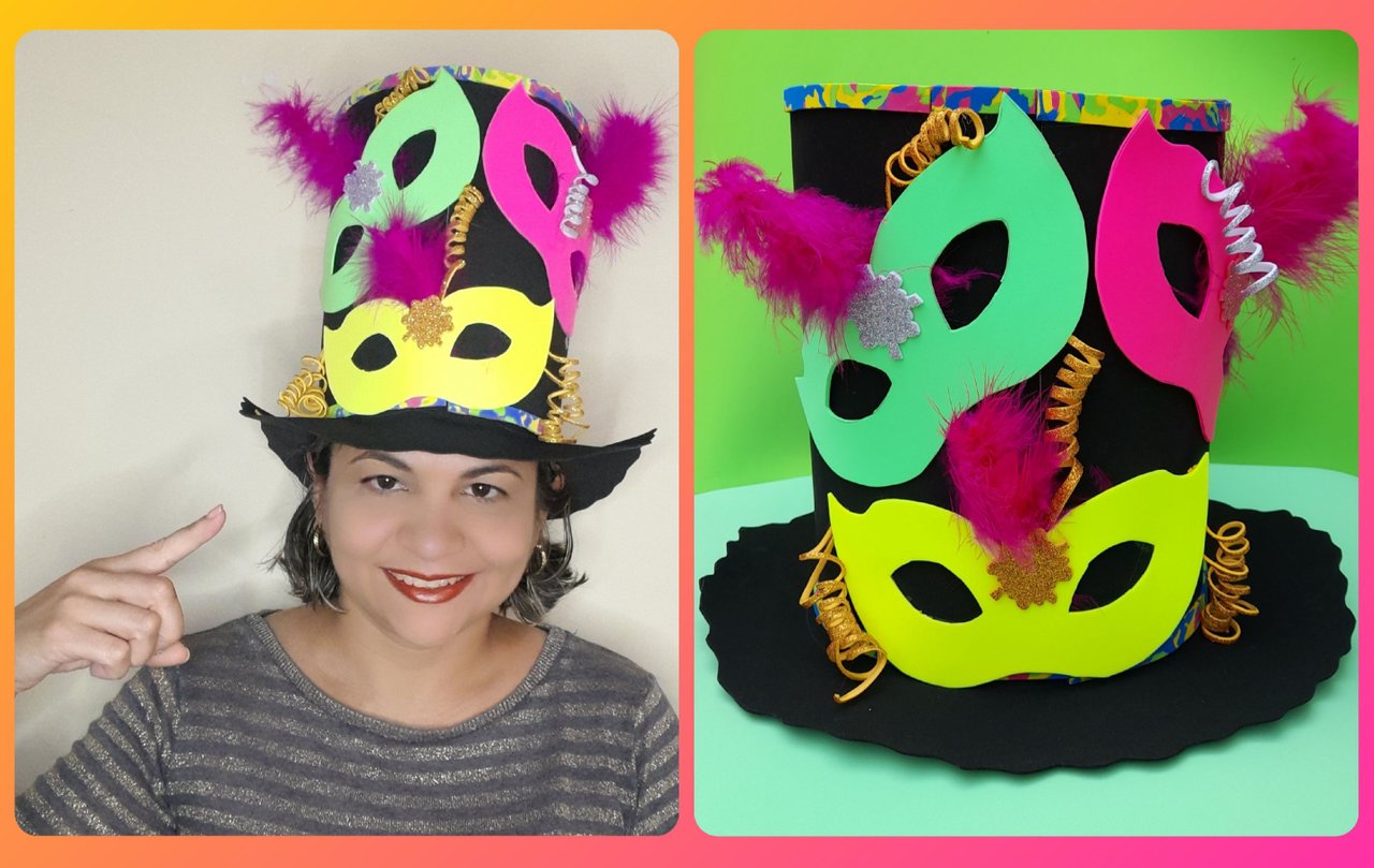 ESP-ENG] Cómo hacer un decorado máscaras para el || How to make a hat decorated with masks for carnival. | PeakD