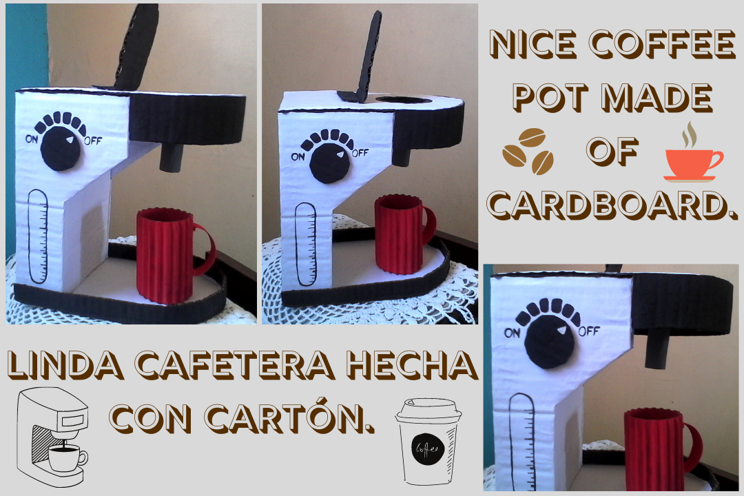 ESP, ENG] ☕ DIY: CUTE TOY COFFEE MAKER MADE OF CARDBOARD., LINDA CAFETERA  DE JUGUETE HECHA CON CARTÓN. ☕