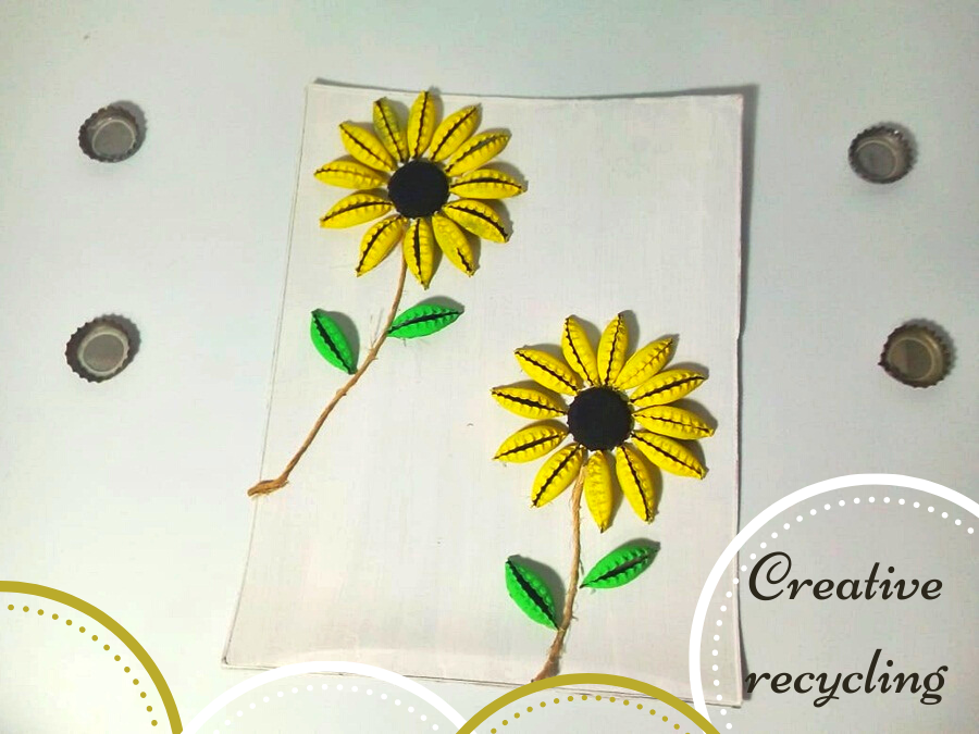 Lindo cuadro de girasoles hecho con chapas. RECICLAJE CREATIVO CHALLENGE  |Cute picture of sunflowers made with metal sheets [ESP | ENG] | PeakD