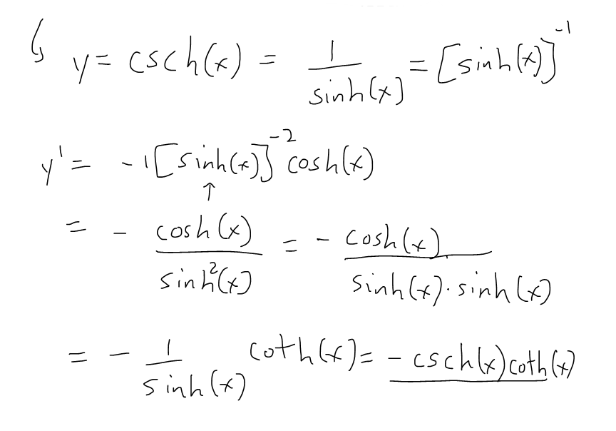Derivatives of hyperbolic trigonometry csch x peakd