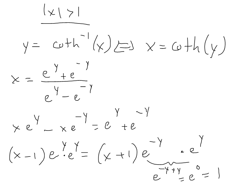Inverse hyperbolic trigonometry as logarithms coth 1 x peakd