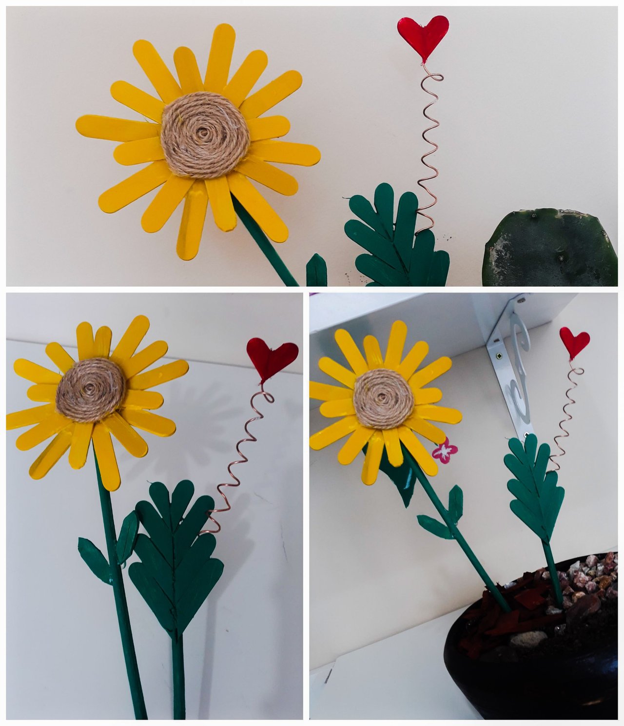 Hermoso bricolaje de girasol y helecho para decorar nuestras macetas.?? /  Beautiful DIY sunflower and fern to decorate our pots.?? [ESP-ING] | PeakD