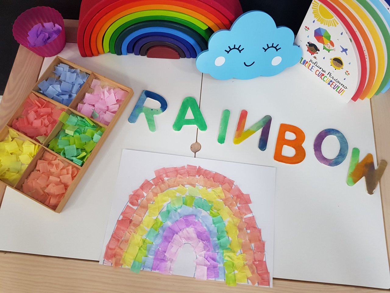 Easy Rainbow Painting with Pom Poms for Kids