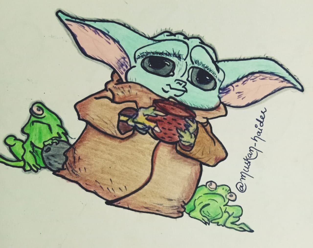 Hand drawing of baby yoda