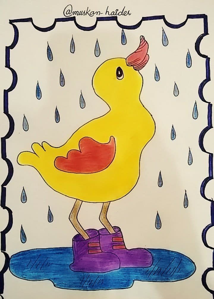 Drawing Of Duck Cartoon In Rain Peakd