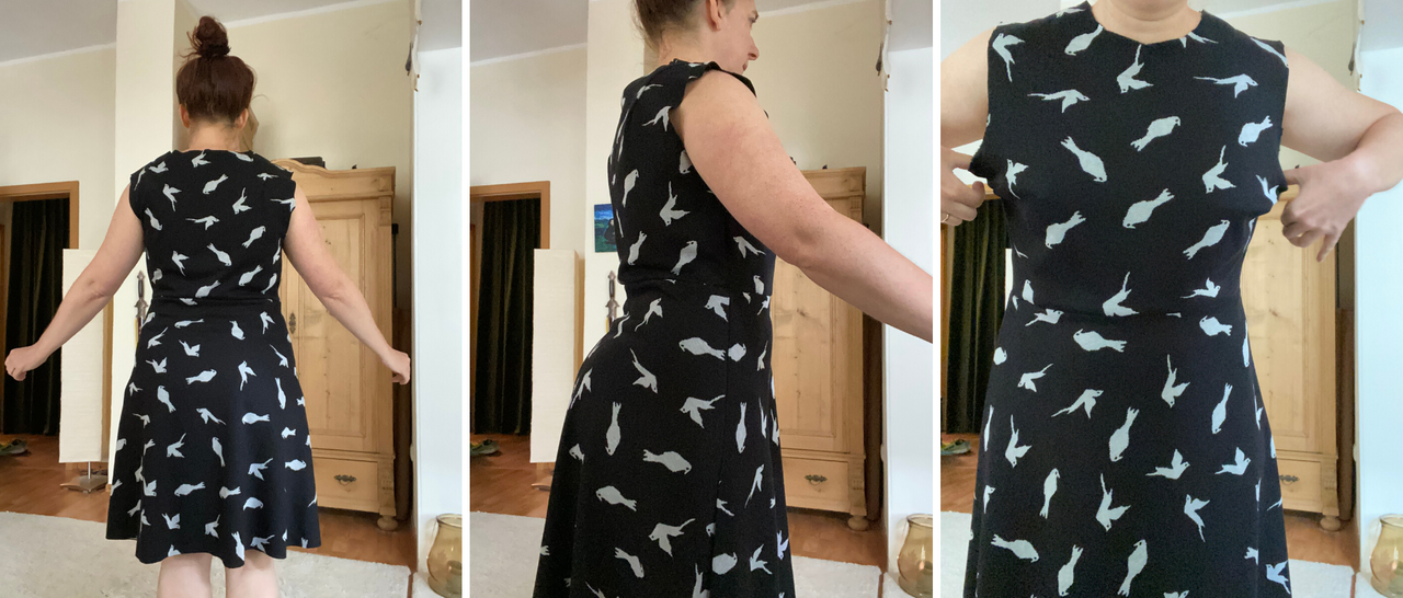 Simone showing fit issues on her self drafted dress