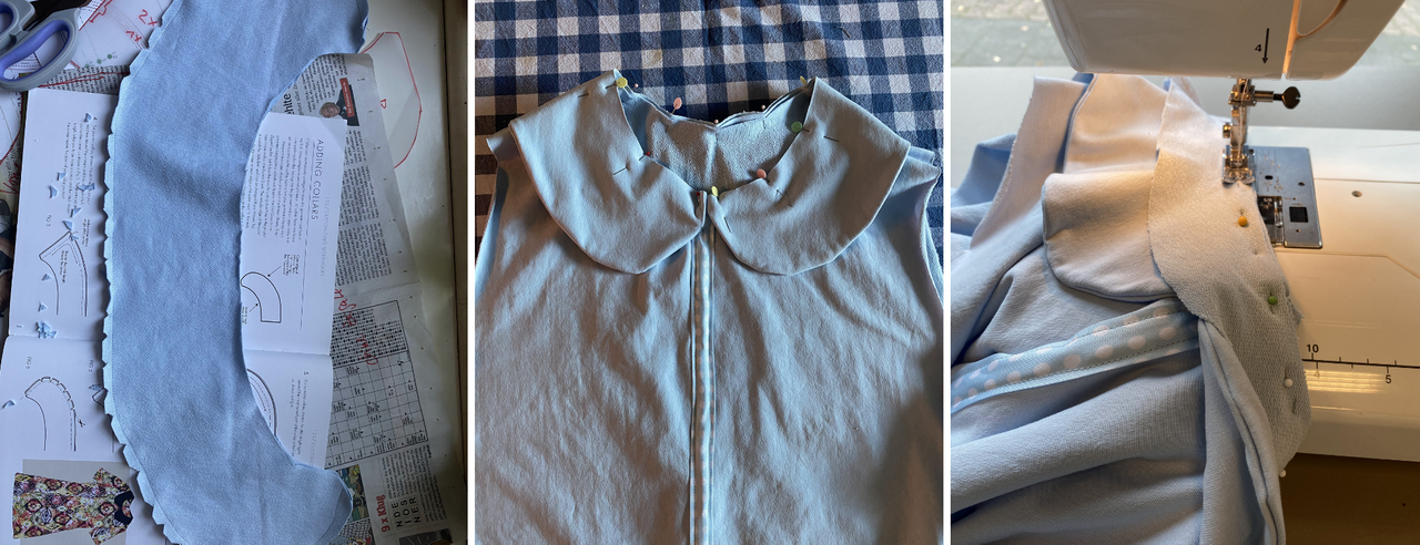 different stages of a handsewn Pater Pan collar