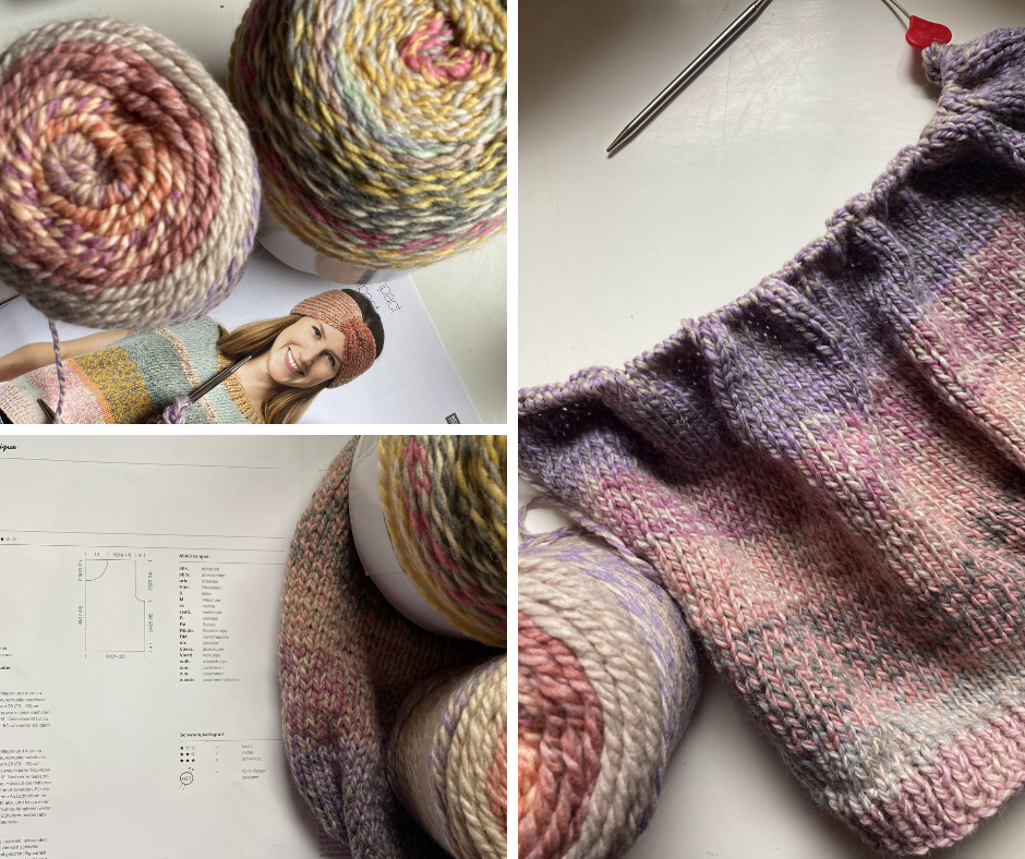 a slipover knitting project in pastel colors