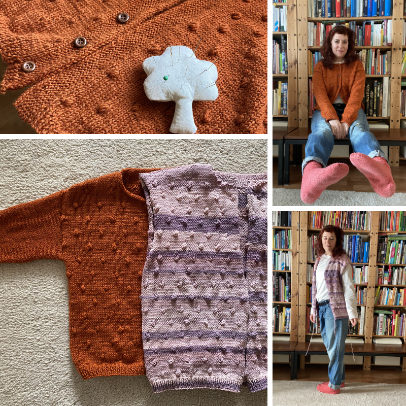 hand knitted Rönn cardigan in two variations