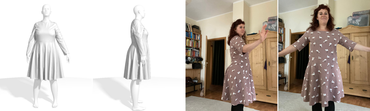 two versions of a dress on a tailornova 3D model and on Simone