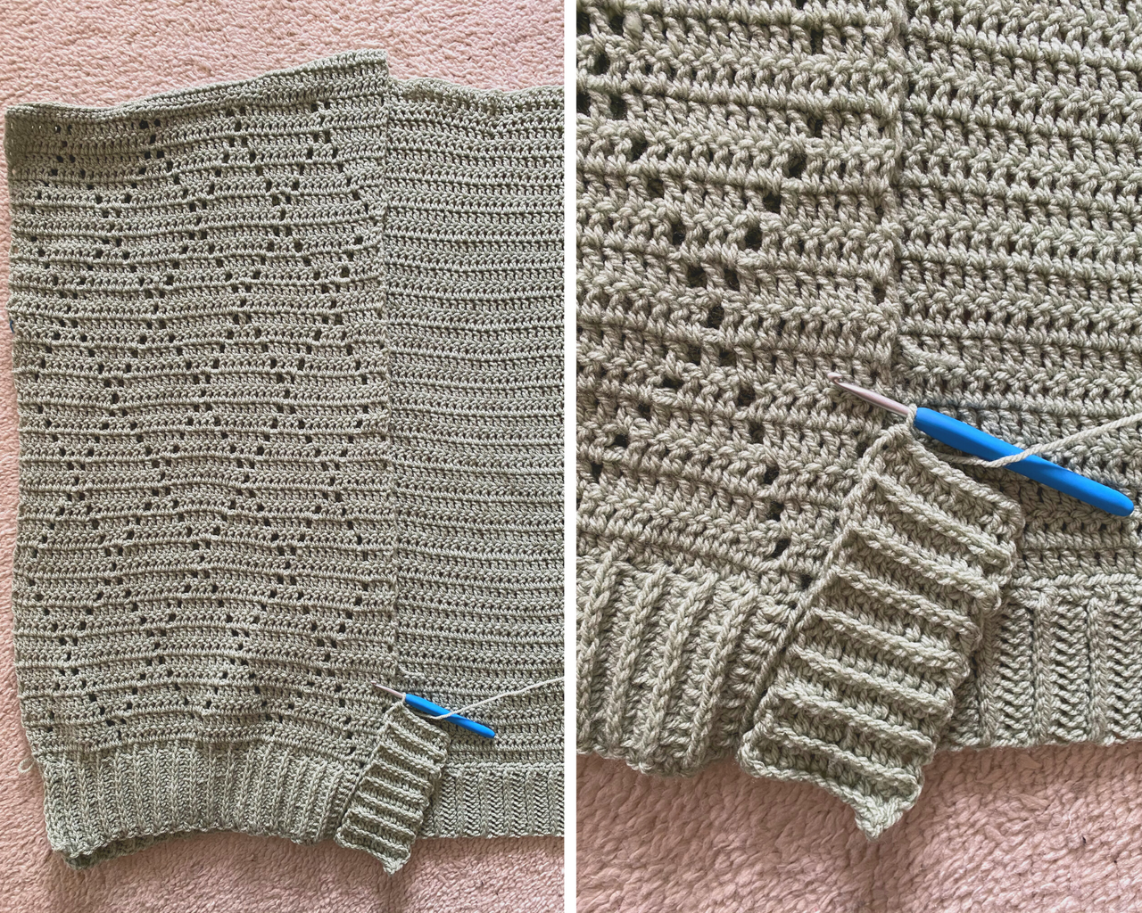 crochet ribing for the urbanite cardigan