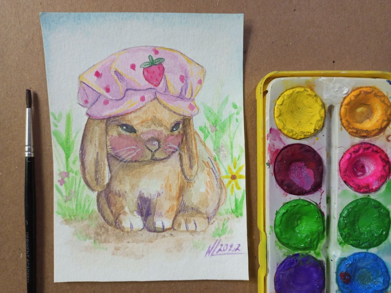 Watercolor drawing | Strawberry pink bunny // Dibujo en acuarelas | Conejo  rosita fresita | PeakD