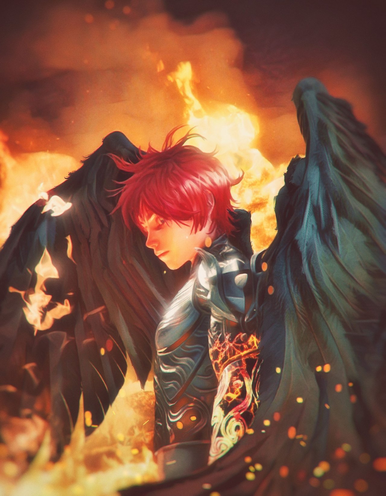 anime boy angel of fire