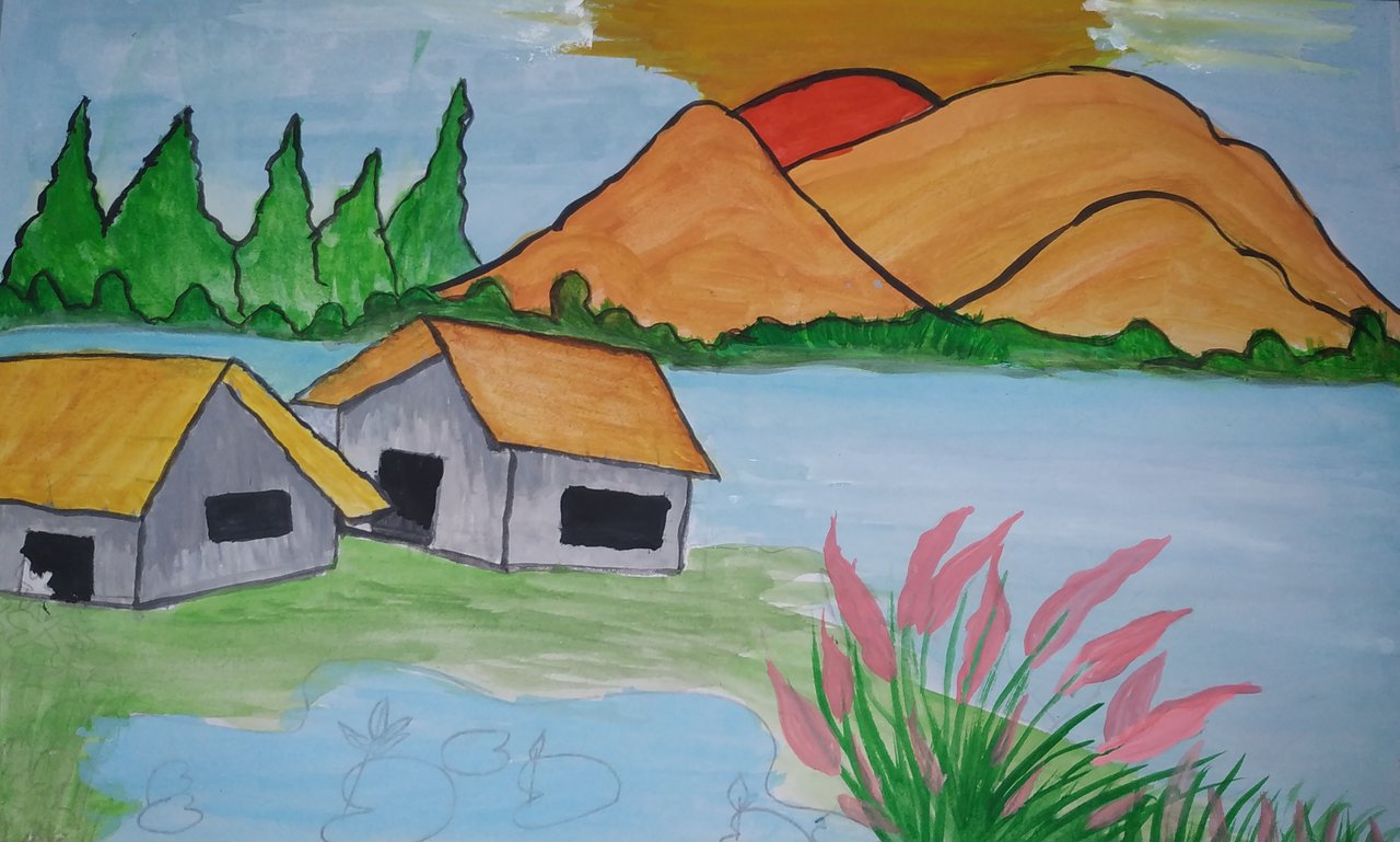 Let's learn how to sketch a beautiful village scenery in easy steps | Get  ready with a beautiful village scenery for drawing competition | By Drawing  Book | Like birds in the