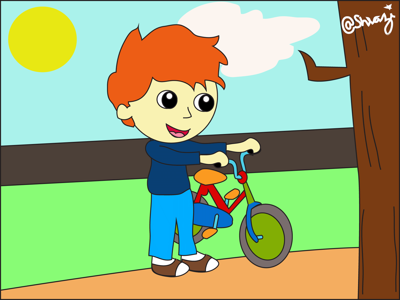 kids riding bikes cartoon